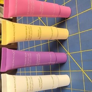 Lip Glowy Balm Set of 4 New 10ml Tube - Coconut, Vanilla, Blueberries, Mango